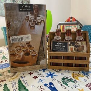 Wooden pong game and wooden bottle caddy